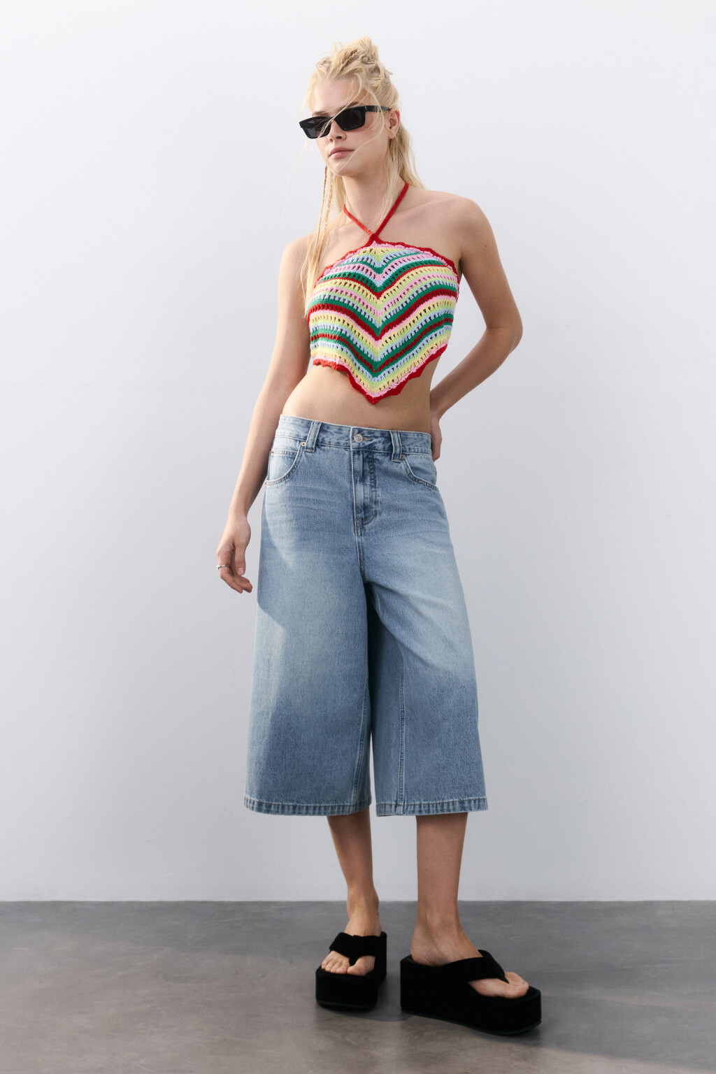 Джортсы широкие с низкой посадкой - цвет голубой - 4