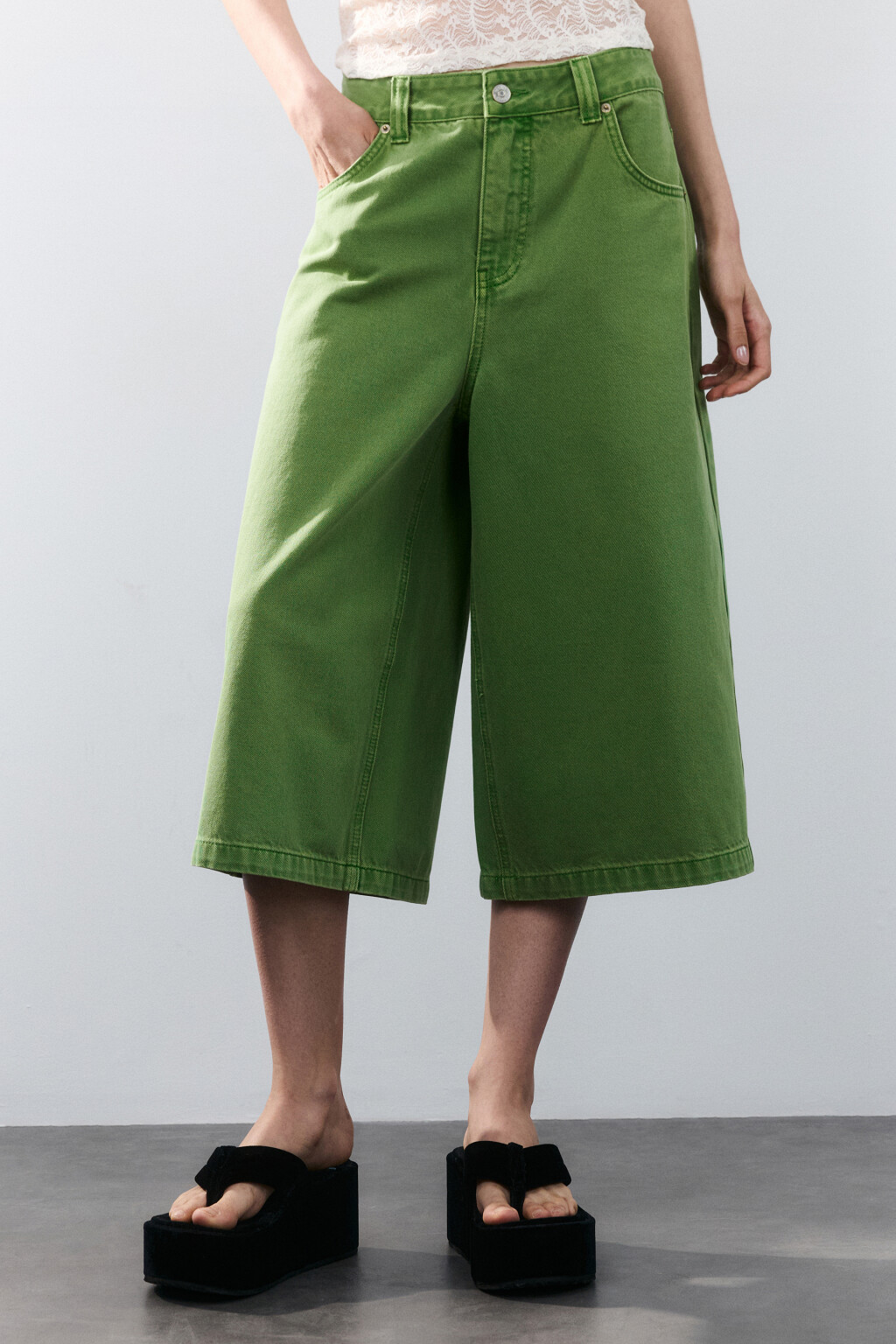 Джортсы широкие с низкой посадкой - цвет зеленый - 3