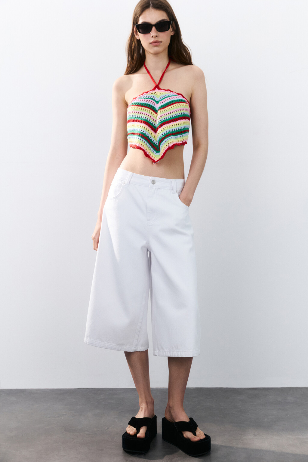 Джортсы широкие с низкой посадкой - цвет белый - 1