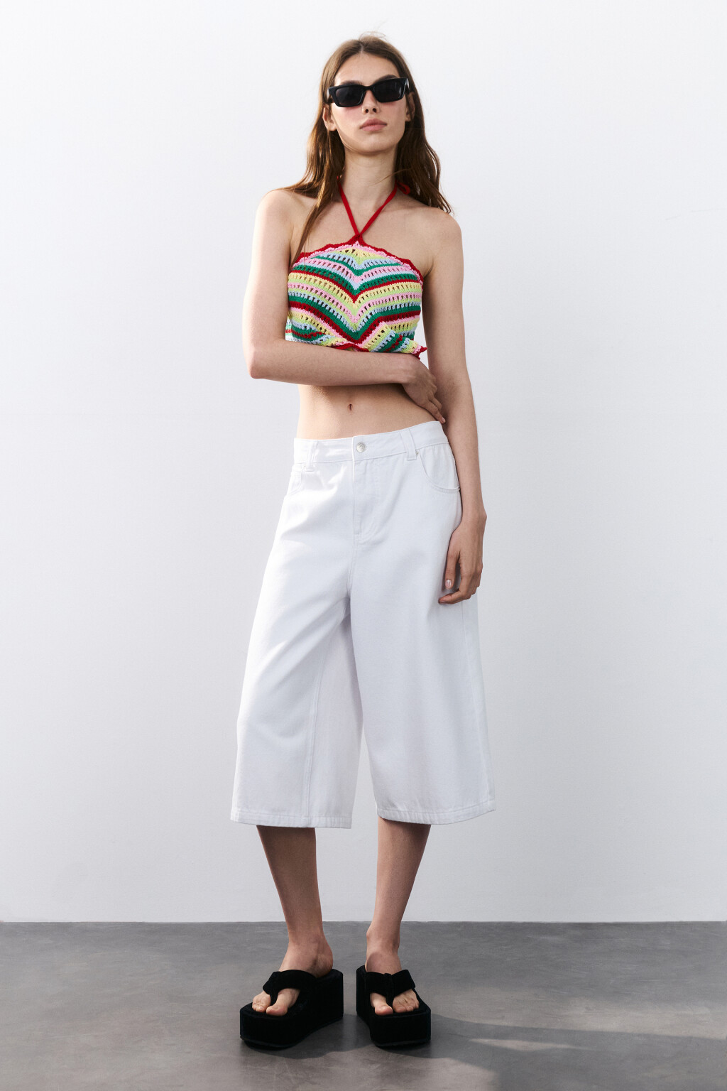 Джортсы широкие с низкой посадкой - цвет белый - 4