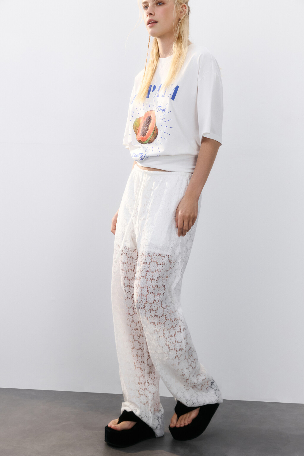 Брюки ажурные с короткой подкладкой - цвет молочный - 1