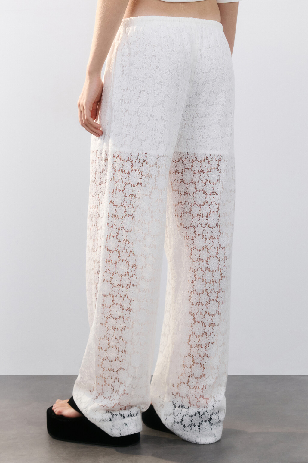 Брюки ажурные с короткой подкладкой - цвет молочный - 3