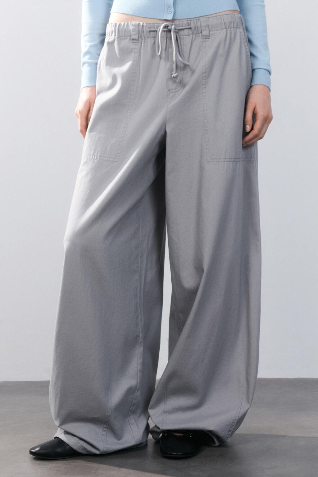 Брюки barrel fit твиловые с завязками - цвет серый - 2