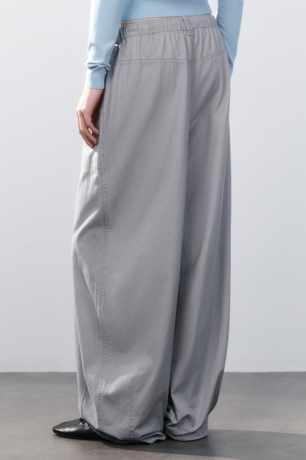 Брюки barrel fit твиловые с завязками - цвет серый - 3