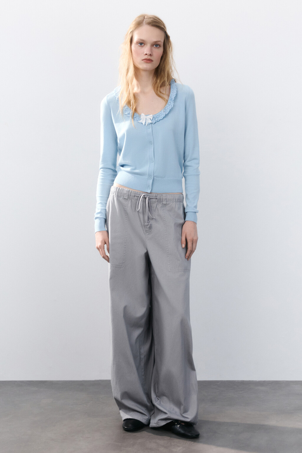 Брюки barrel fit твиловые с завязками - цвет серый - 4