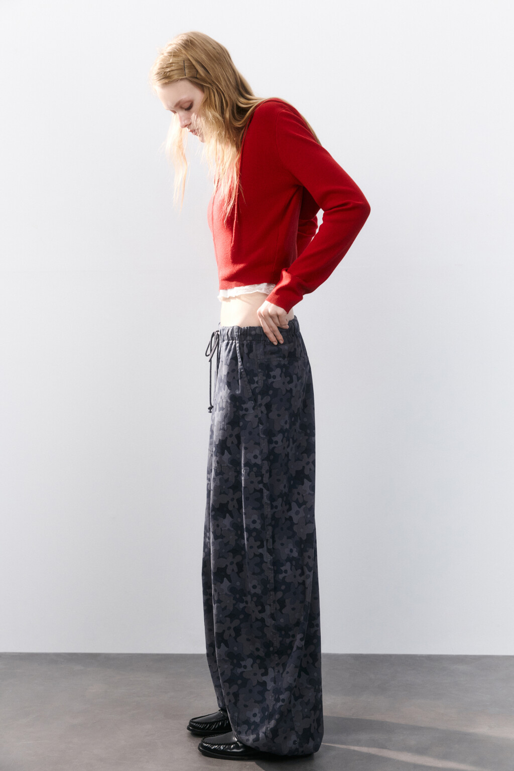 Брюки barrel fit твиловые с завязками - цвет серый - 2