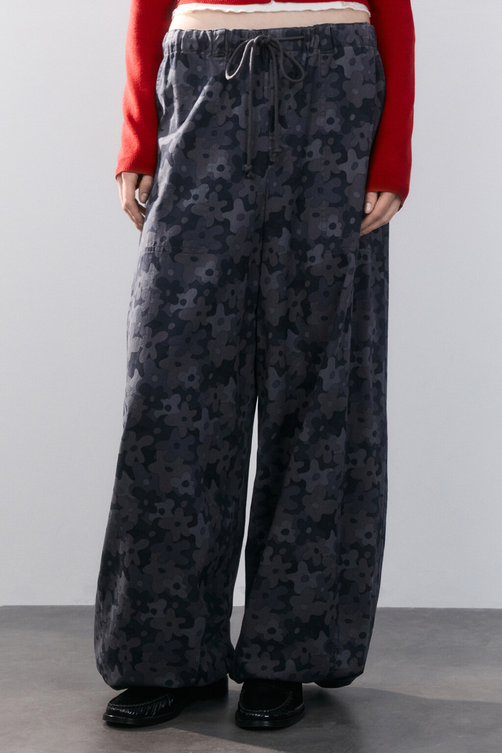 Брюки barrel fit твиловые с завязками - цвет серый - 3