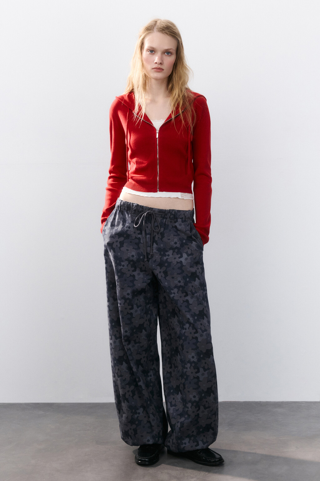 Брюки barrel fit твиловые с завязками - цвет серый - 5