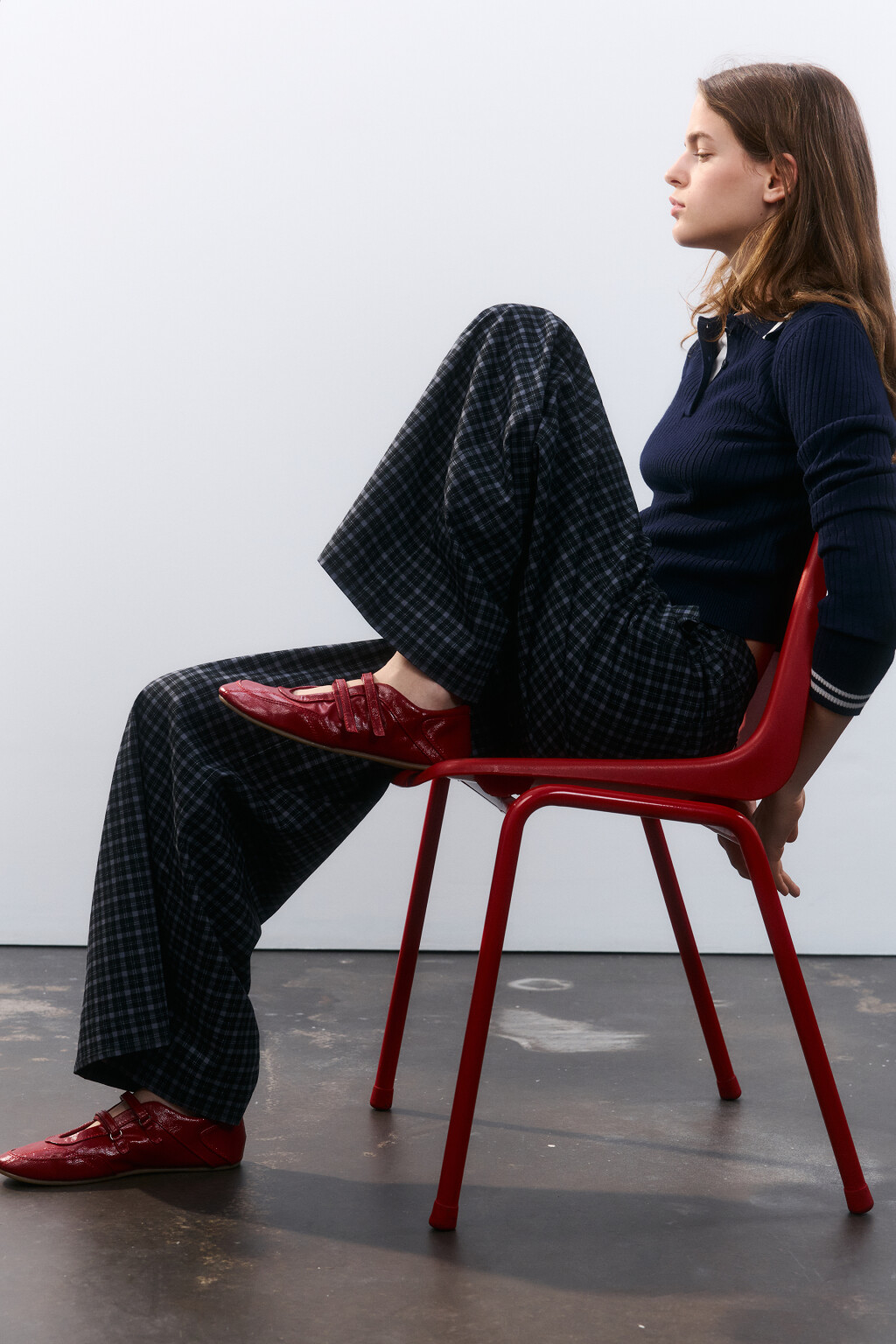 Брюки широкие хлопковые в клетку - цвет черный - 1