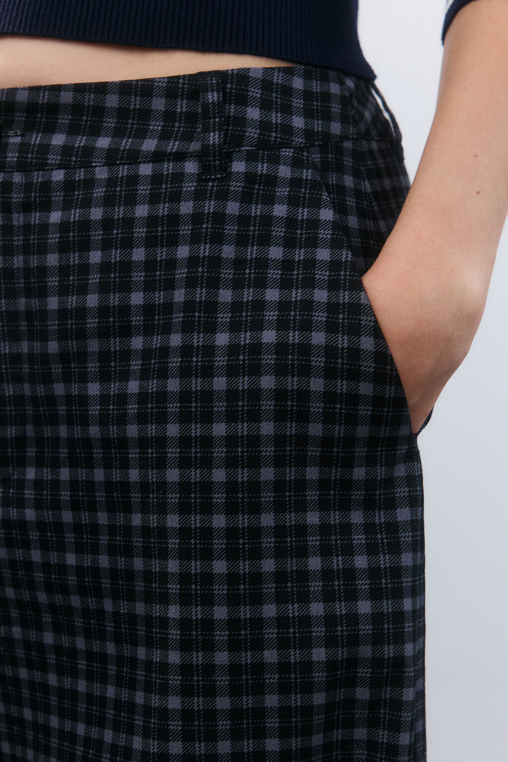 Брюки широкие хлопковые в клетку - цвет черный - 6