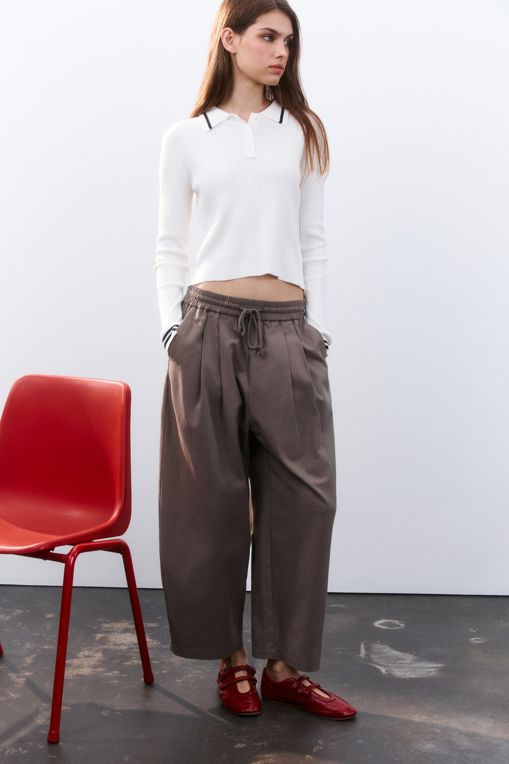 Брюки широкие на завязках - цвет серый - 1