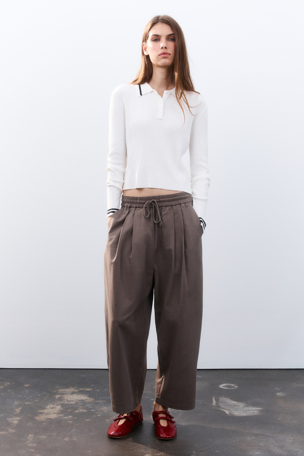 Брюки широкие на завязках - цвет серый - 4