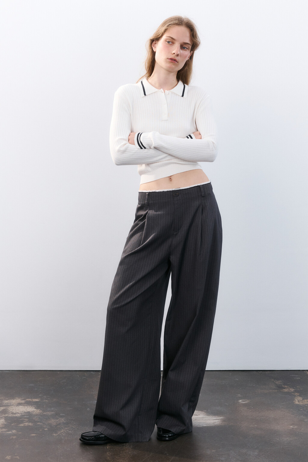 Брюки с имитацией второго слоя - цвет серый - 4