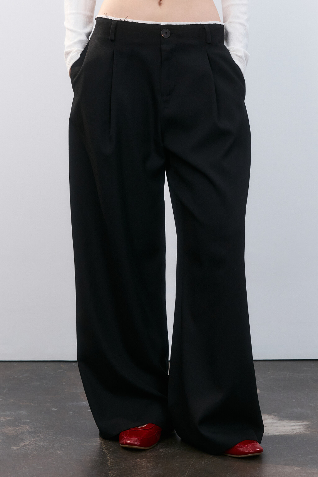 Брюки с имитацией второго слоя - цвет черный - 2