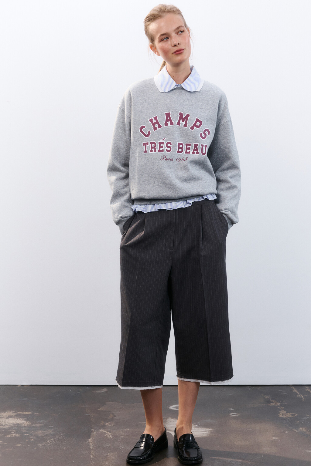 Брюки-кюлоты с имитацией второго слоя - цвет серый - 1