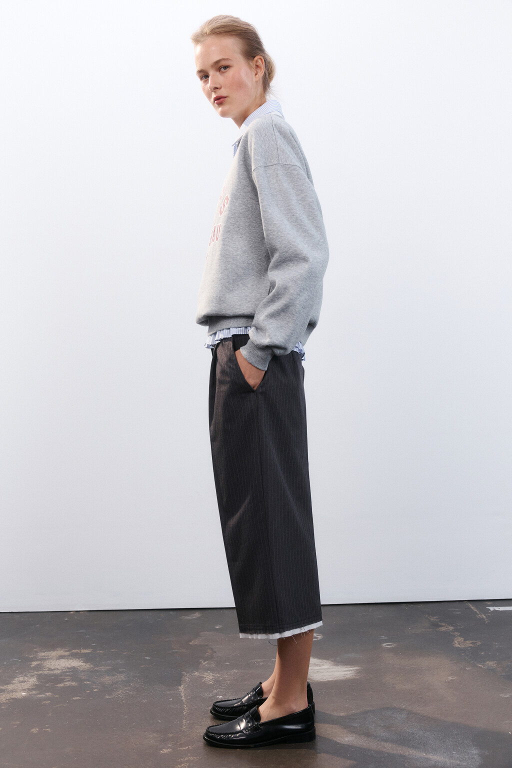 Брюки-кюлоты с имитацией второго слоя - цвет серый - 2