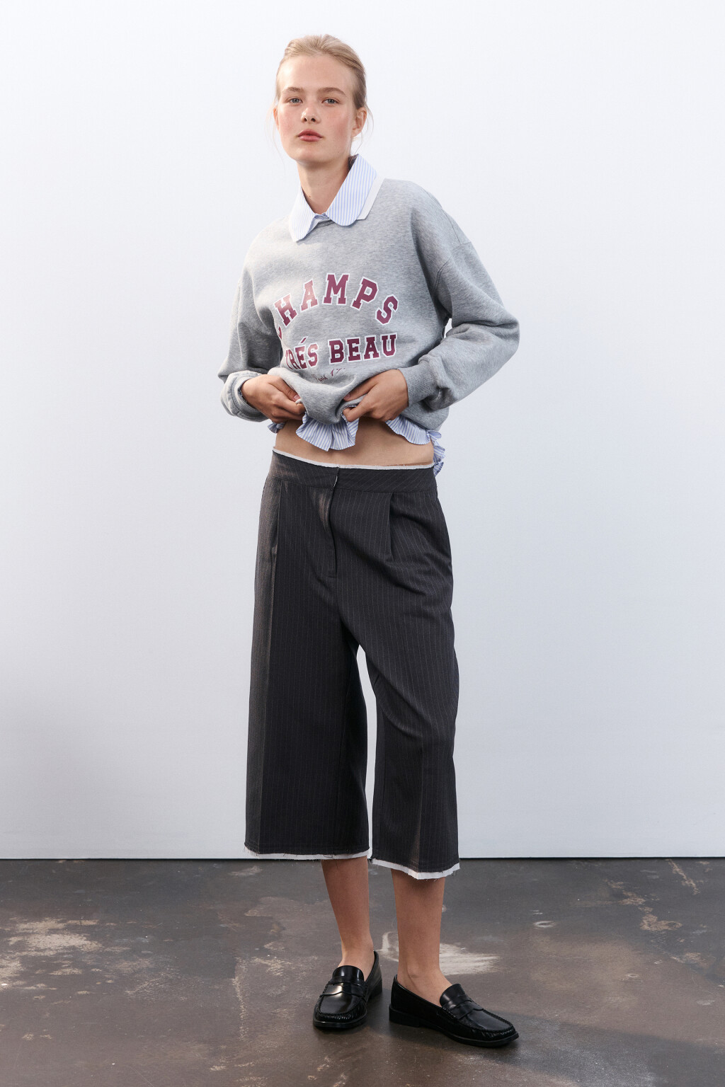 Брюки-кюлоты с имитацией второго слоя - цвет серый - 5