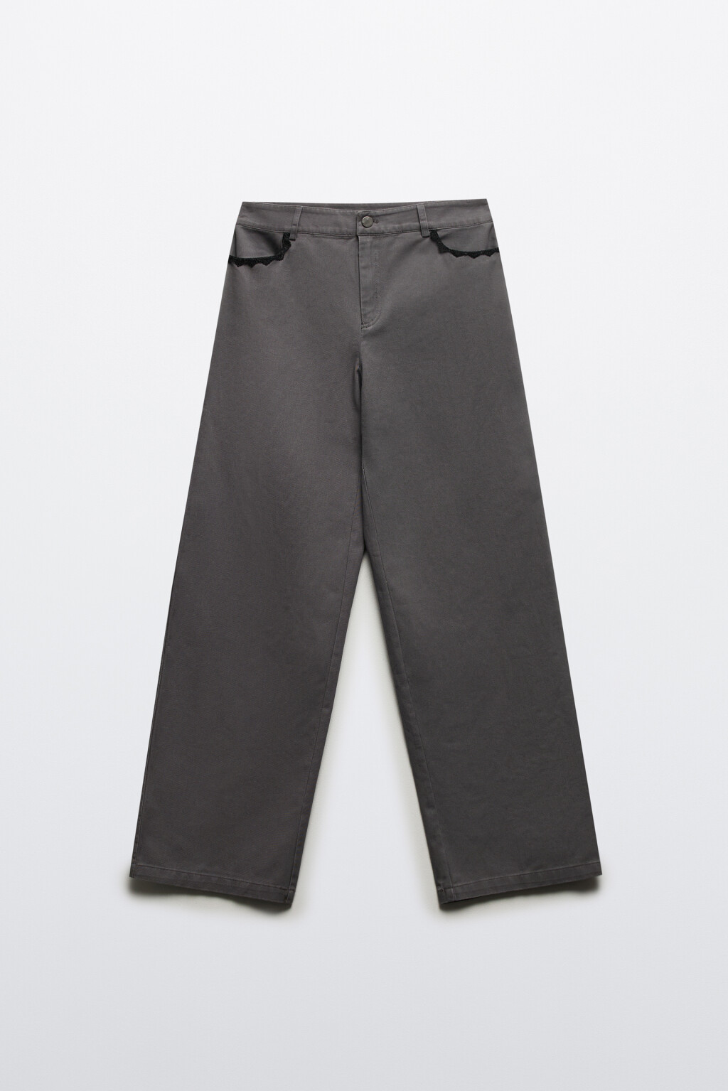 Брюки хлопковые с кружевом - цвет серый - 7