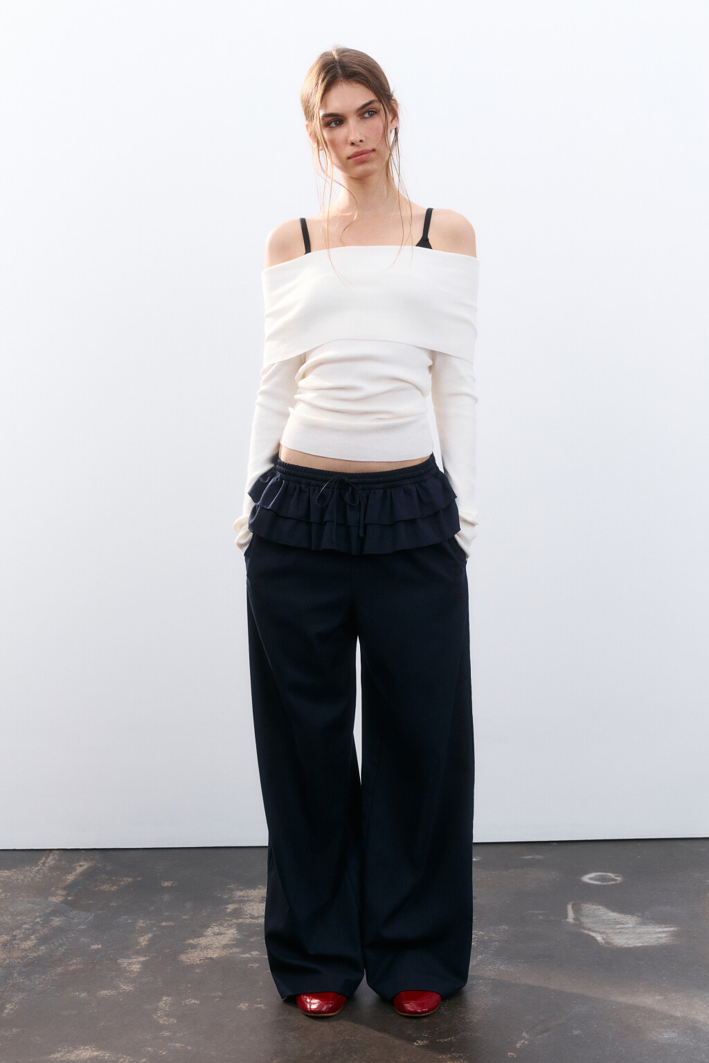 Брюки в полоску с баской - цвет синий - 1