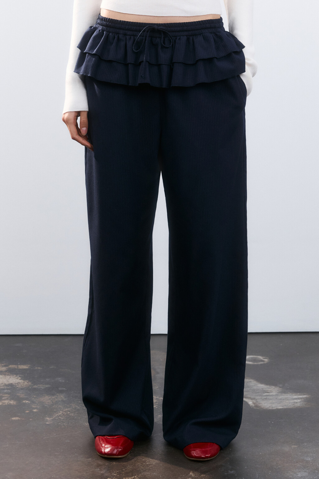 Брюки в полоску с баской - цвет синий - 2