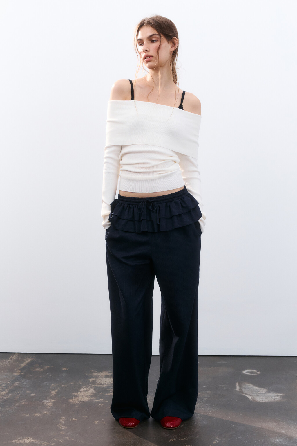 Брюки в полоску с баской - цвет синий - 4