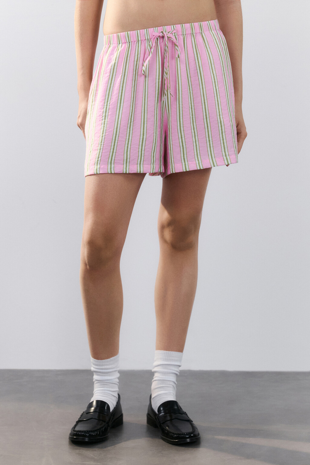 Шорты вискозные в полоску - цвет розовый - 2