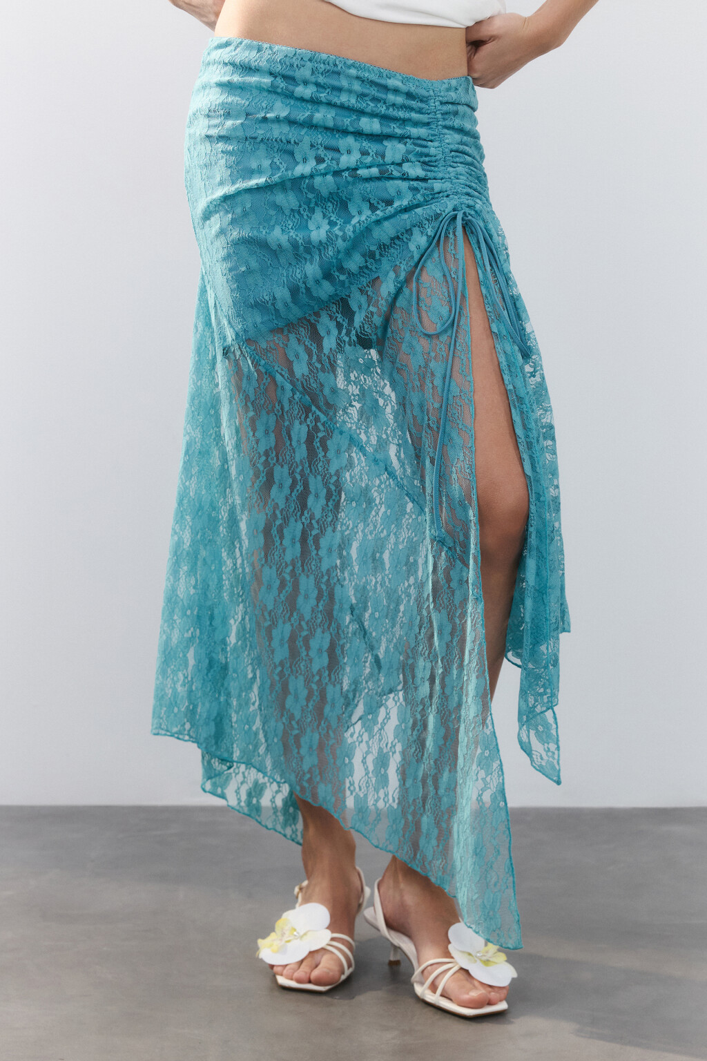 Юбка миди кружевная асимметричная - цвет зеленый - 3