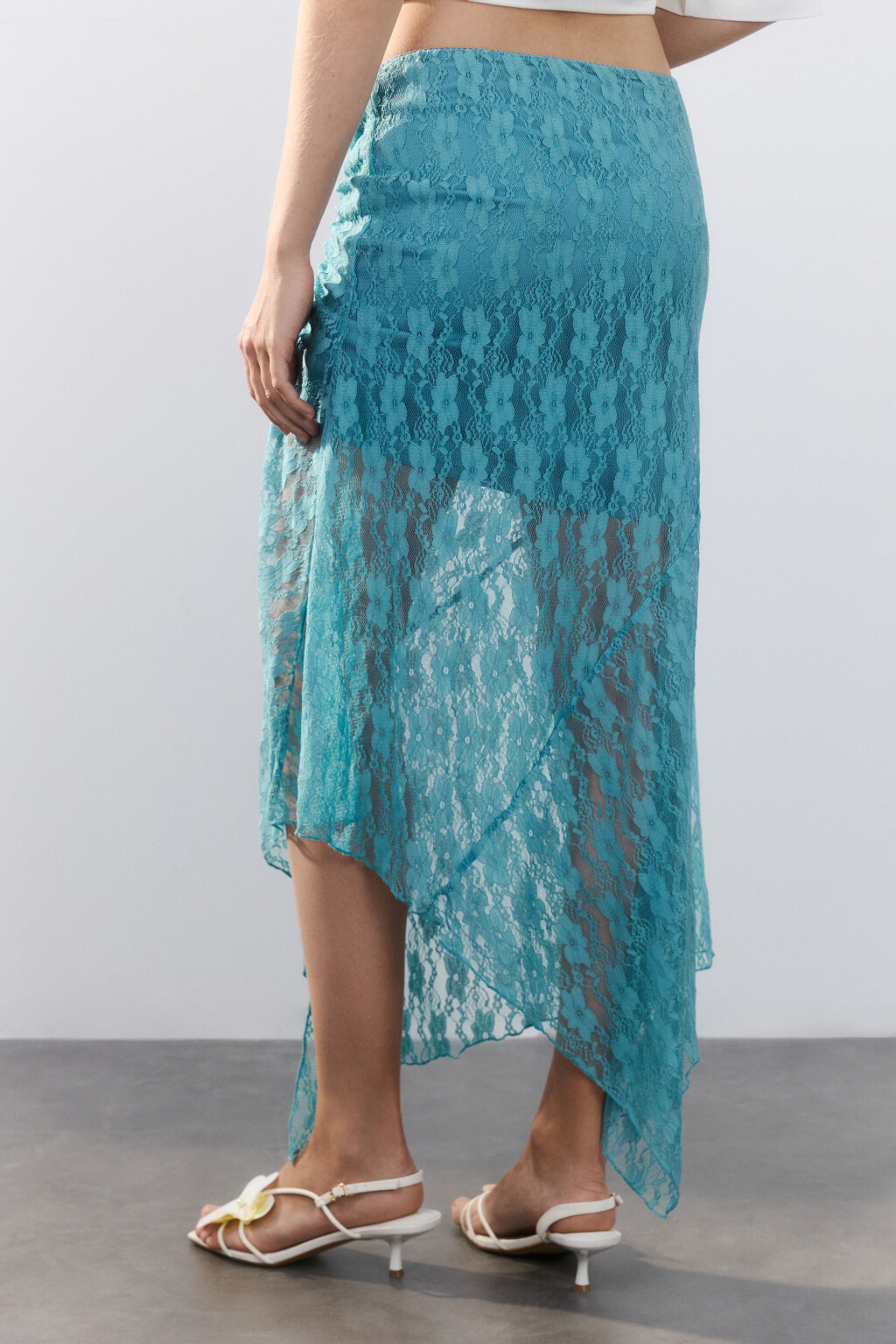 Юбка миди кружевная асимметричная - цвет зеленый - 4