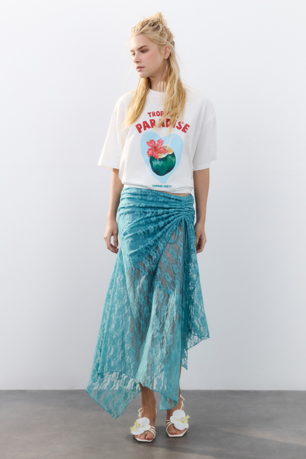 Юбка миди кружевная асимметричная - цвет зеленый - 5