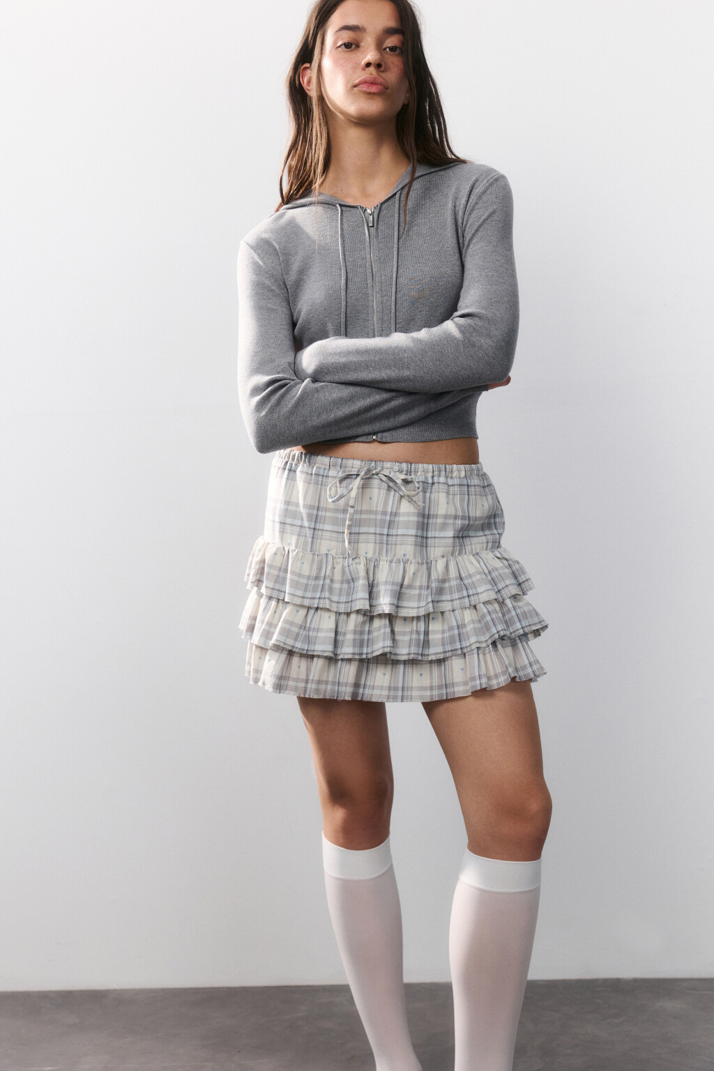 Юбка-шорты пышная с воланами - цвет серый - 1