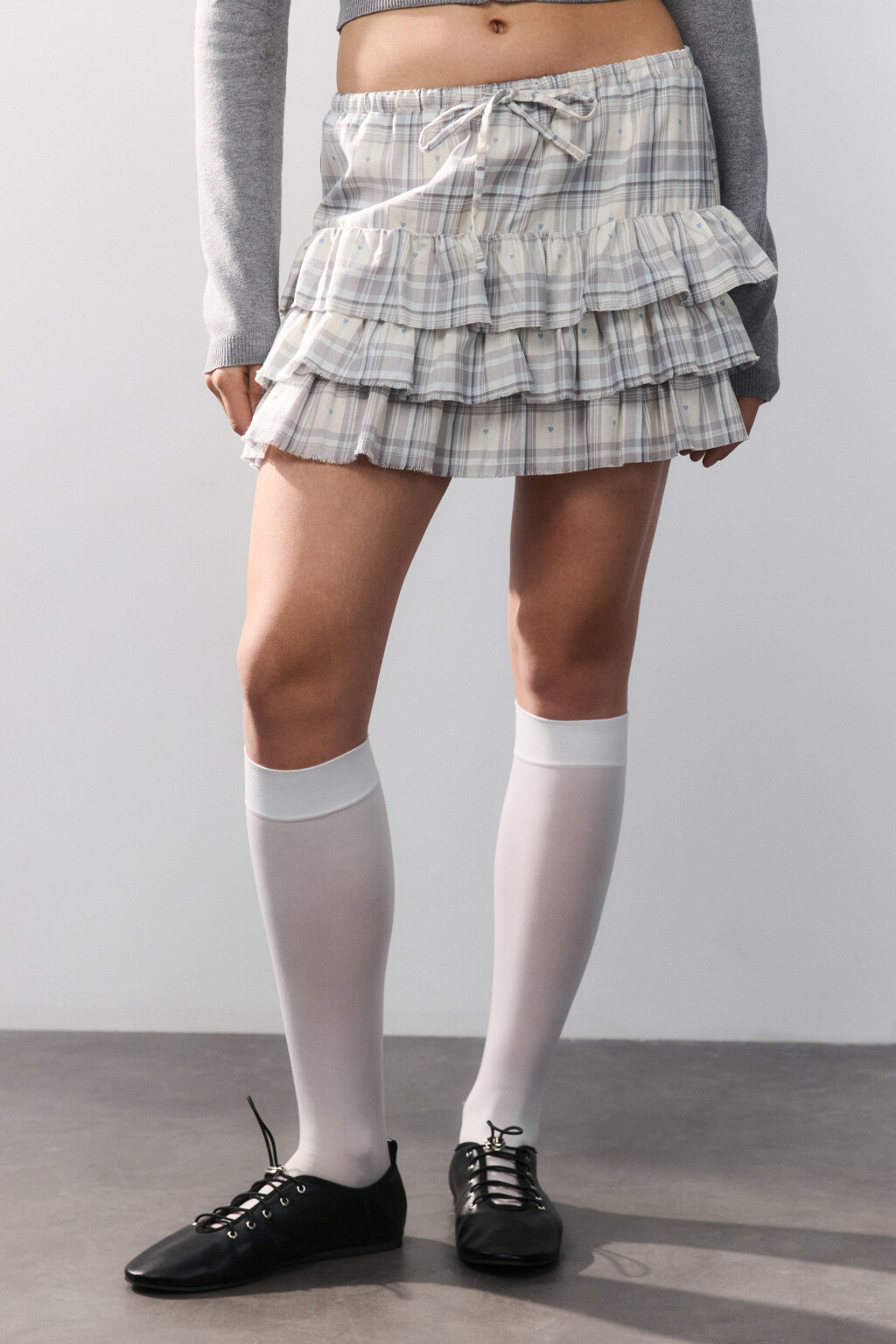 Юбка-шорты пышная с воланами - цвет серый - 2