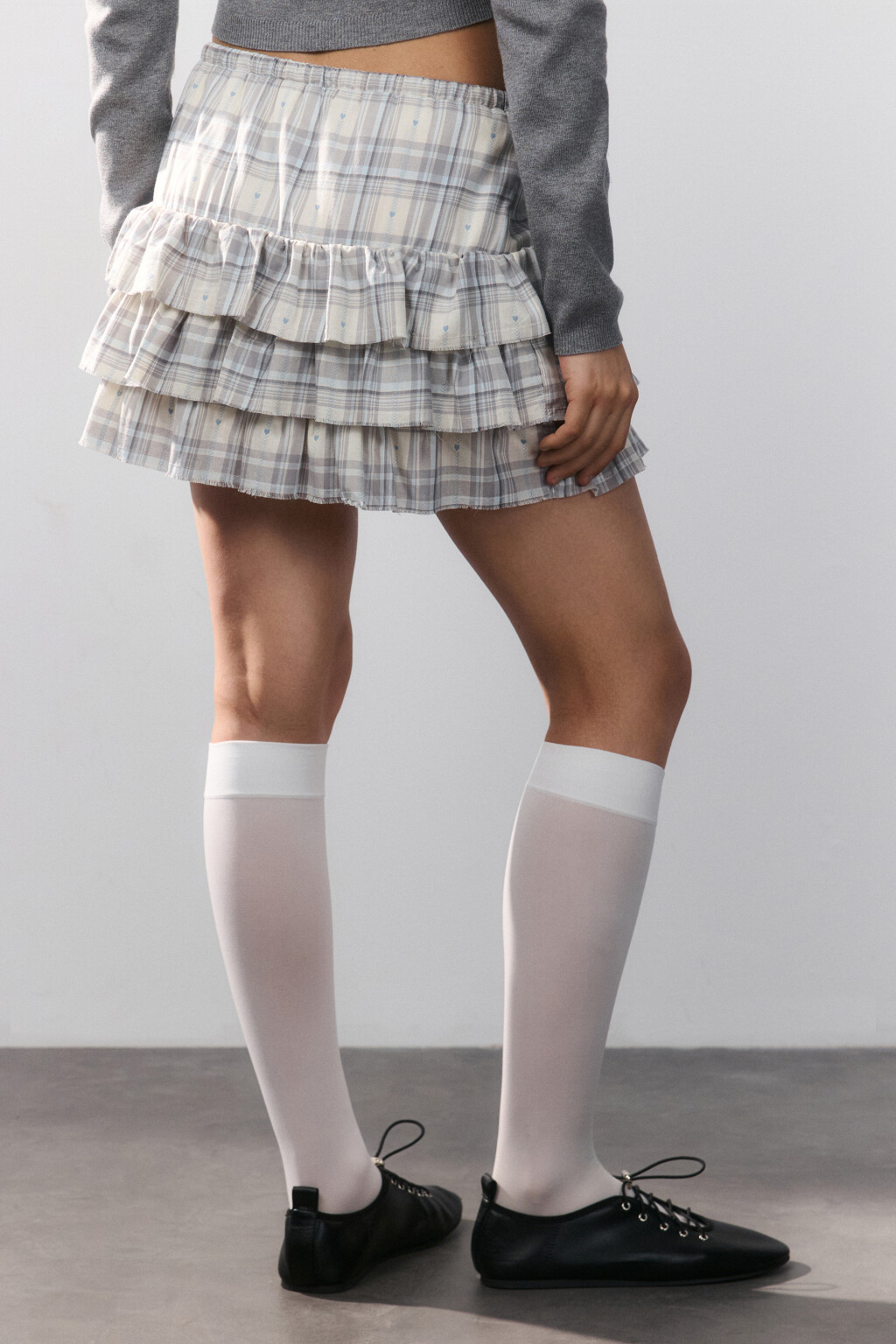 Юбка-шорты пышная с воланами - цвет серый - 3