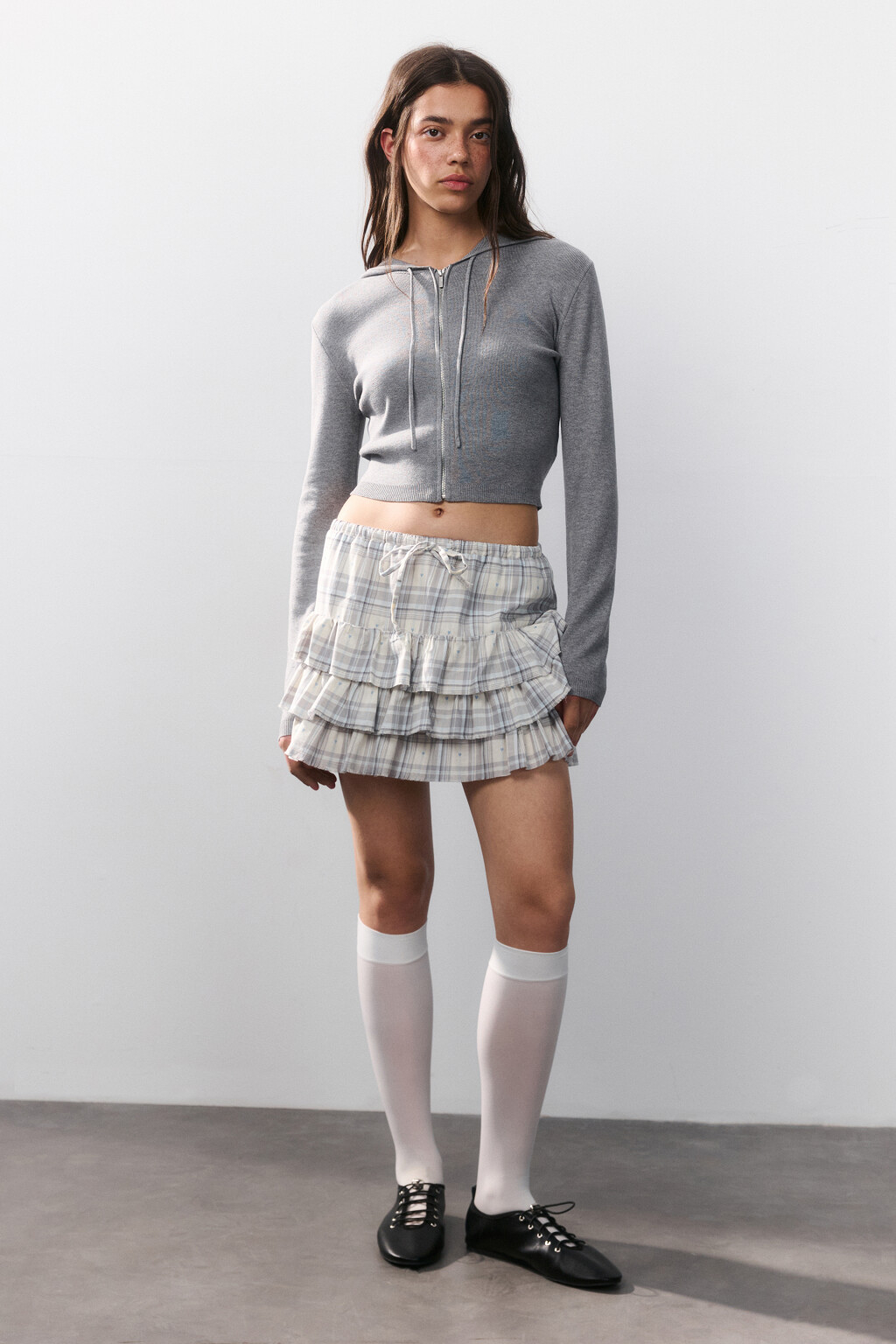 Юбка-шорты пышная с воланами - цвет серый - 4