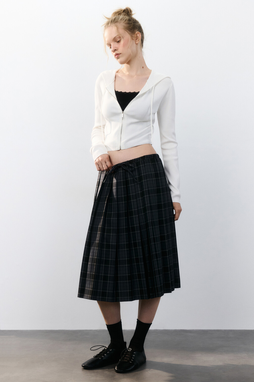 Юбка миди в клетку - цвет черный - 1