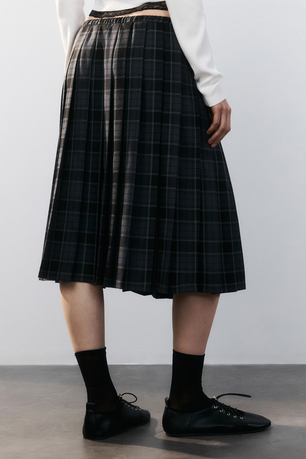 Юбка миди в клетку - цвет черный - 3