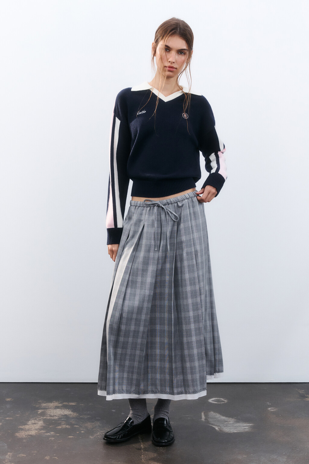 Юбка миди клетчатая в складку - цвет серый - 5