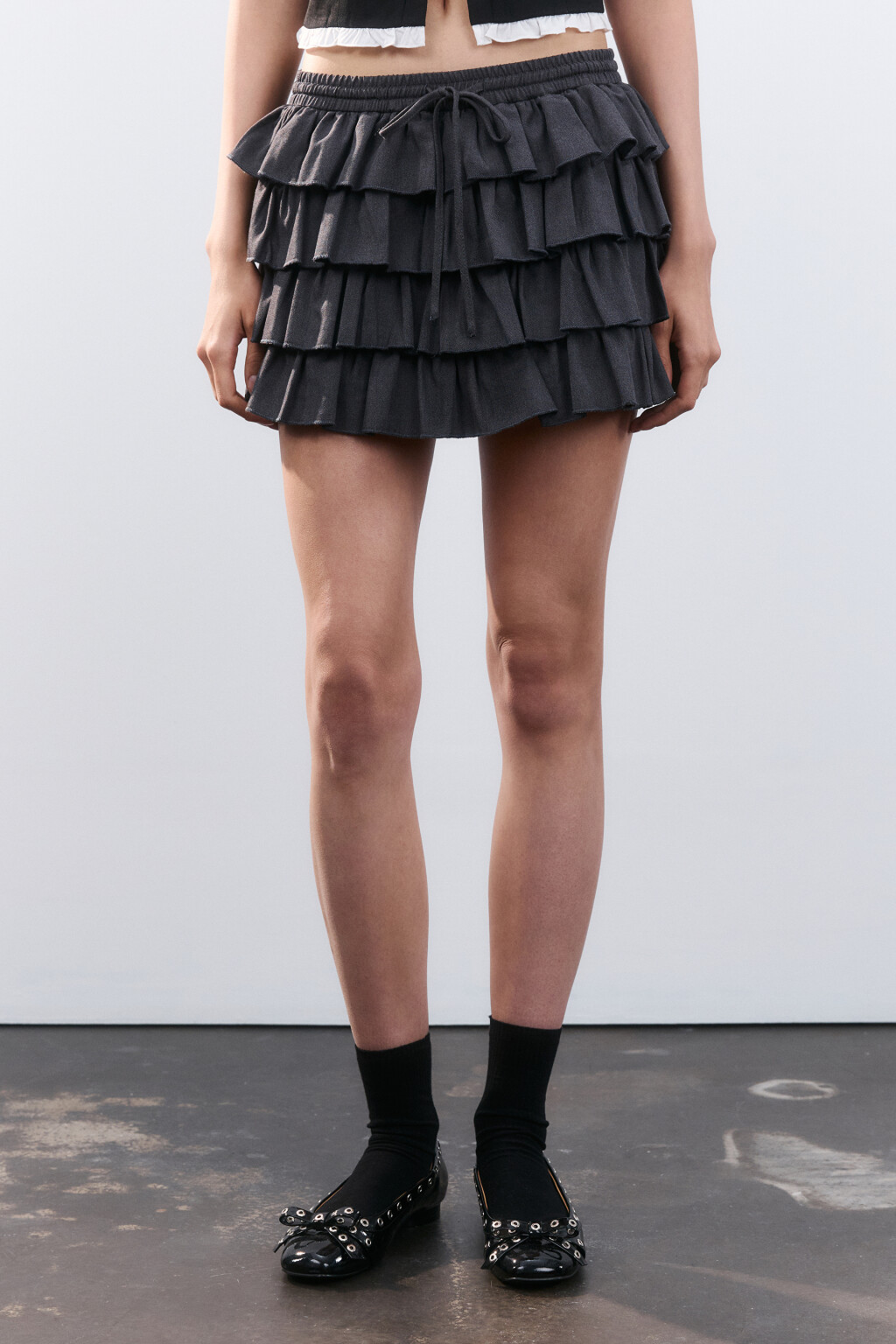 Юбка-шорты мини с воланами - цвет серый - 3