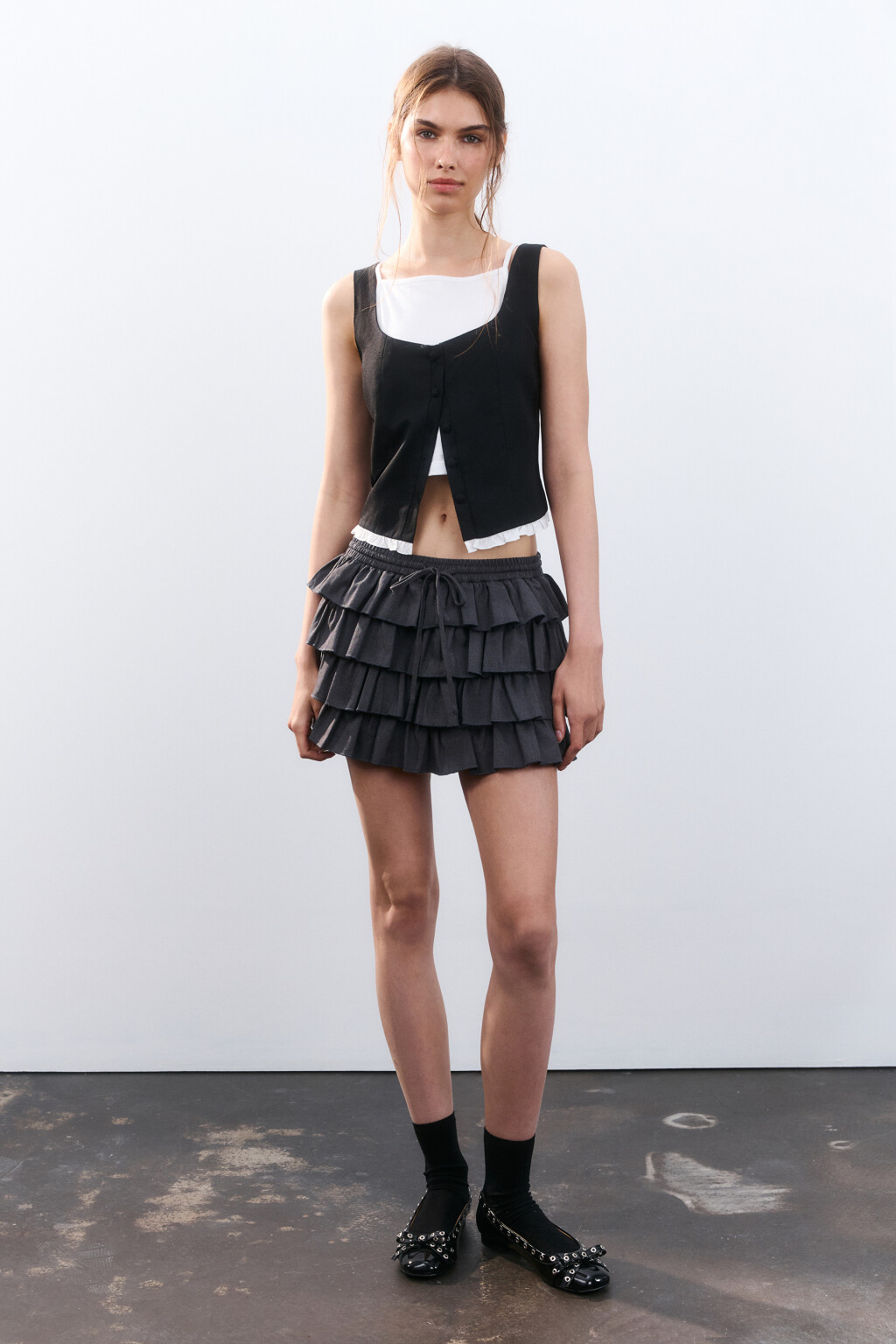 Юбка-шорты мини с воланами - цвет серый - 5