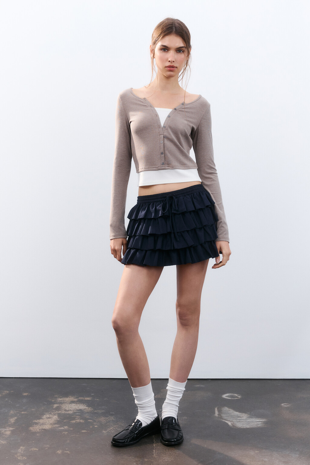 Юбка-шорты мини с воланами - цвет синий - 5