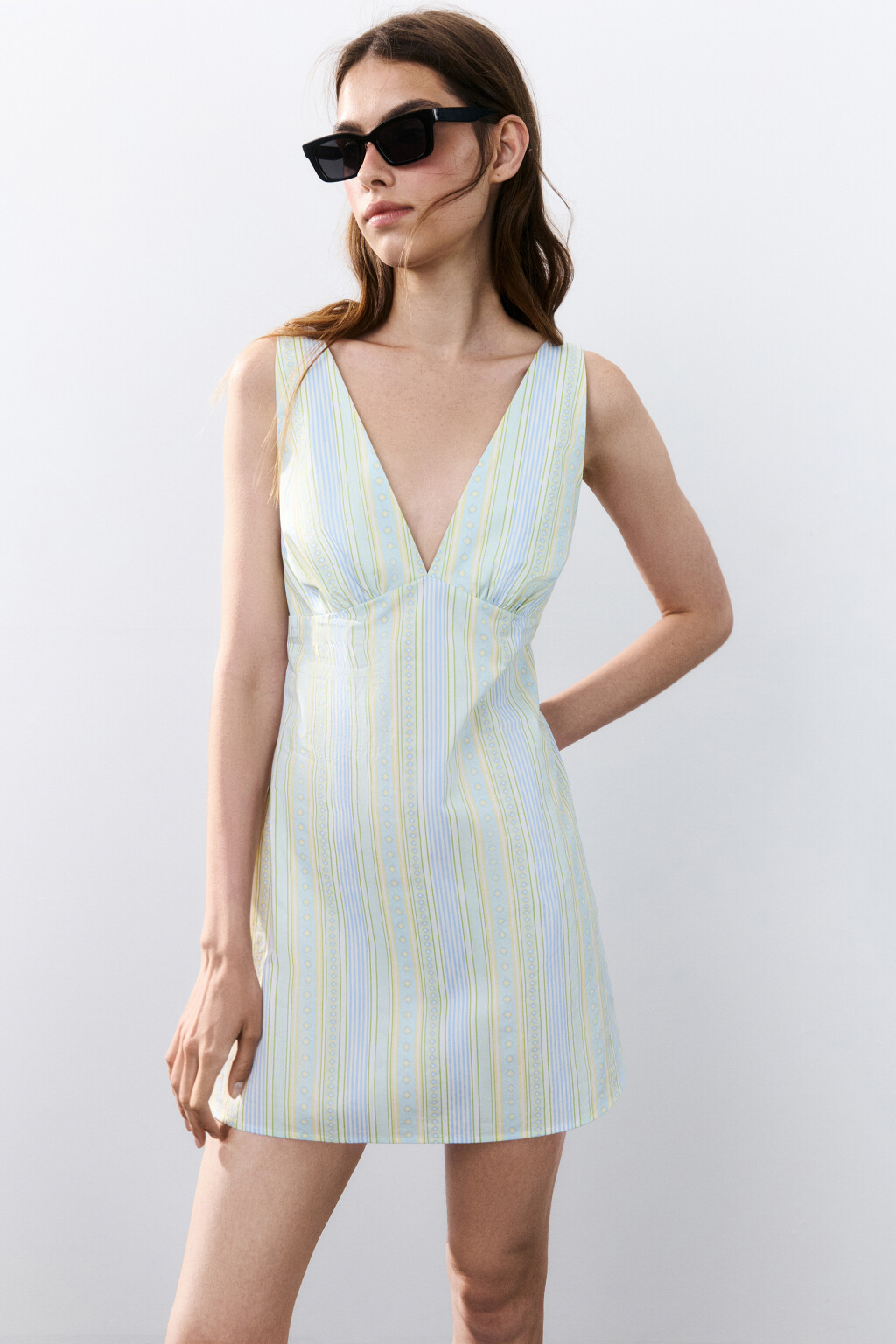 Сарафан мини хлопковый с принтом - цвет зеленый - 1