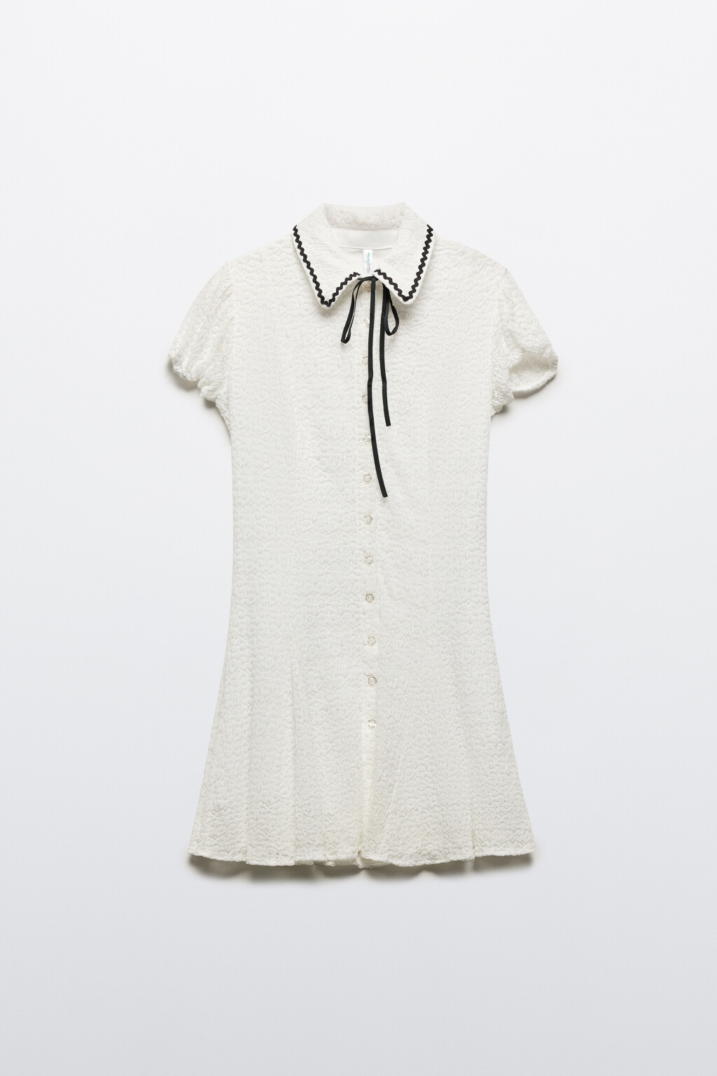 Платье мини ажурное с воротником - цвет молочный - 7