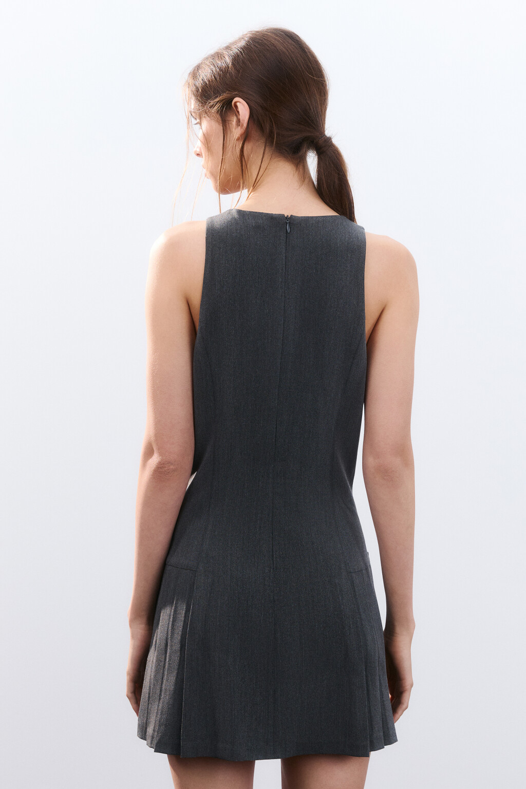 Платье-сарафан мини с ремешками - цвет серый - 3