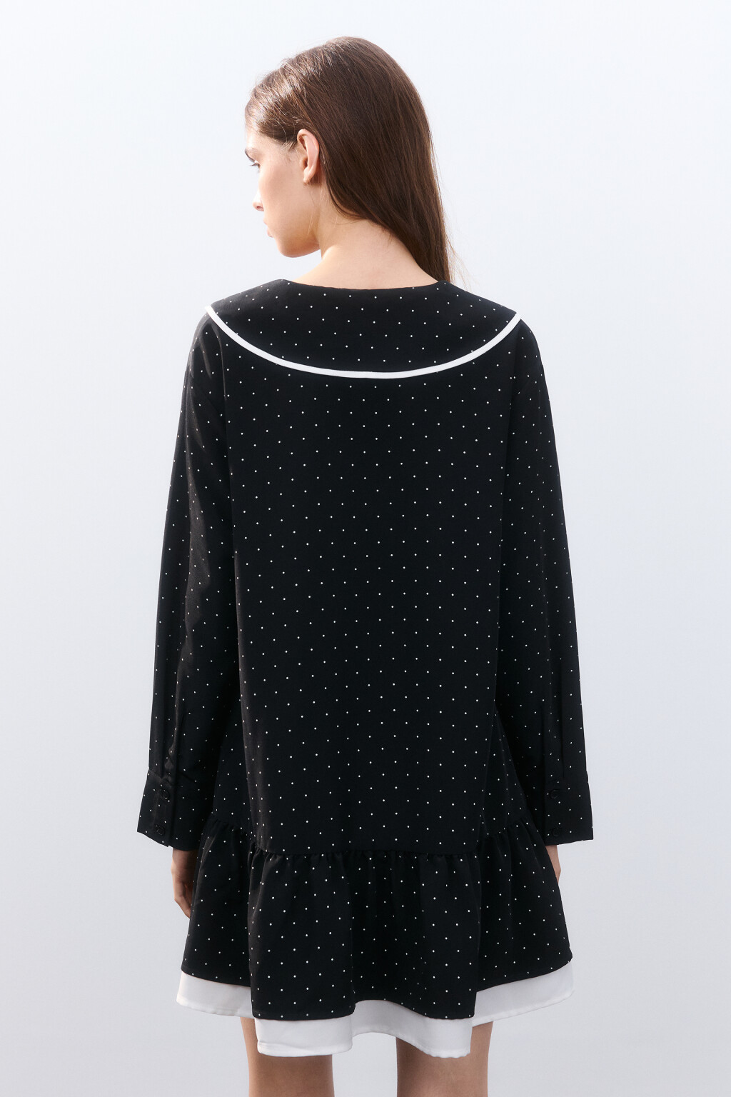 Платье свободное с воротником - цвет черный - 3