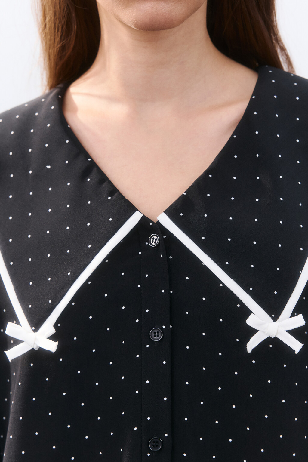 Платье свободное с воротником - цвет черный - 5