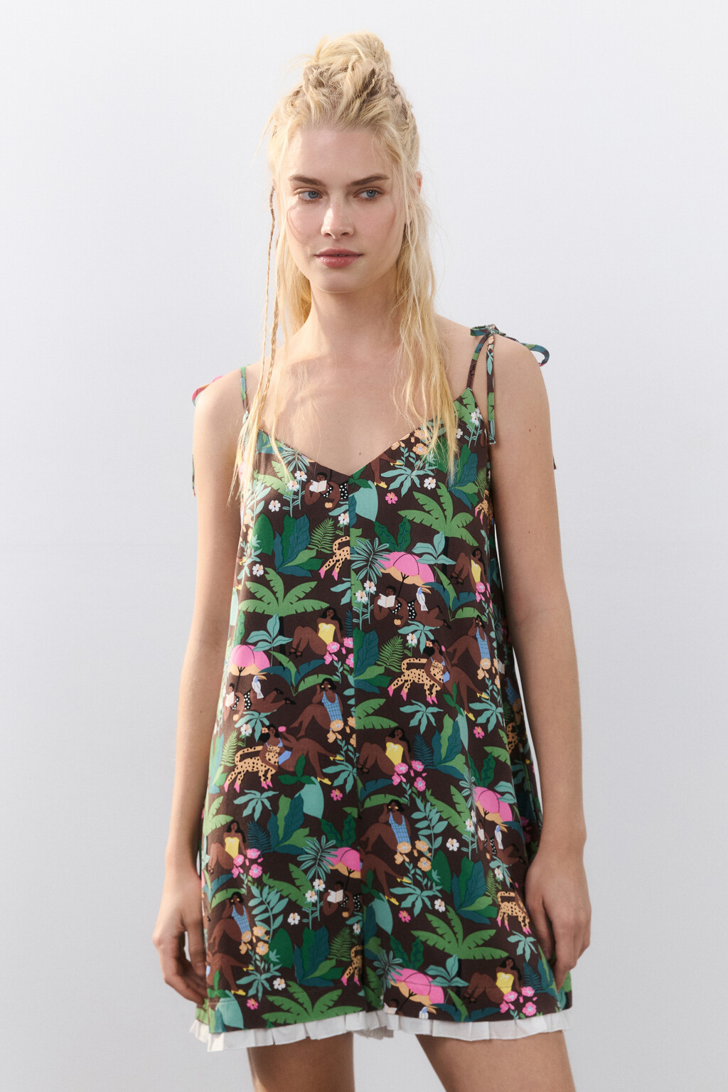 Комбинезон короткий с бретелями-завязками - цвет мультиколор - 2