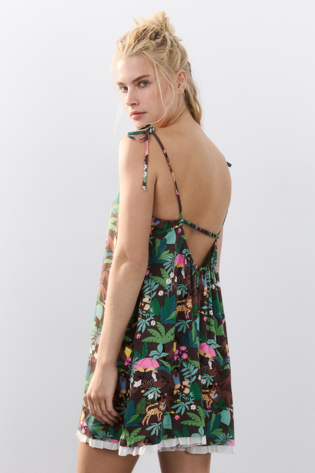 Комбинезон короткий с бретелями-завязками - цвет мультиколор - 3