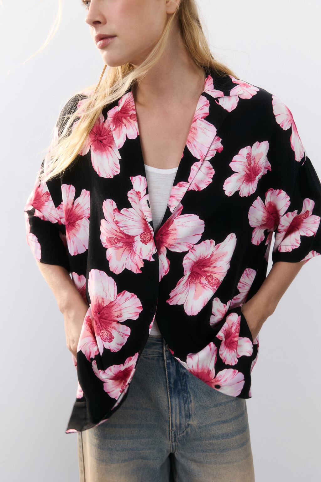 Рубашка вискозная с принтом - цвет белый - 3