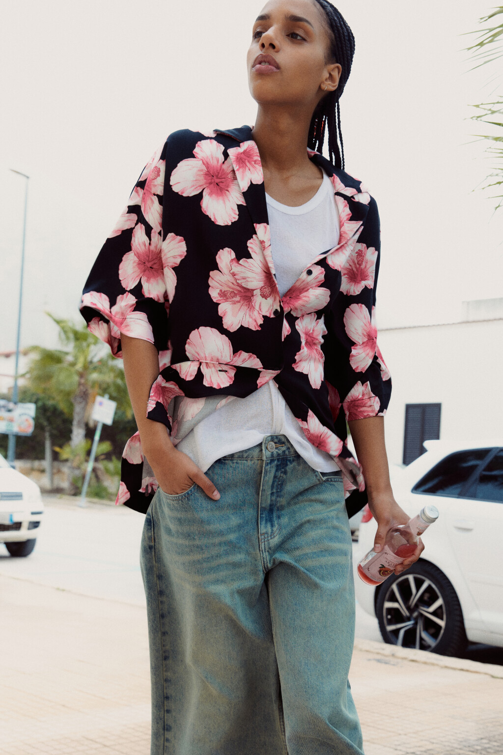 Рубашка вискозная с принтом - цвет белый - 1