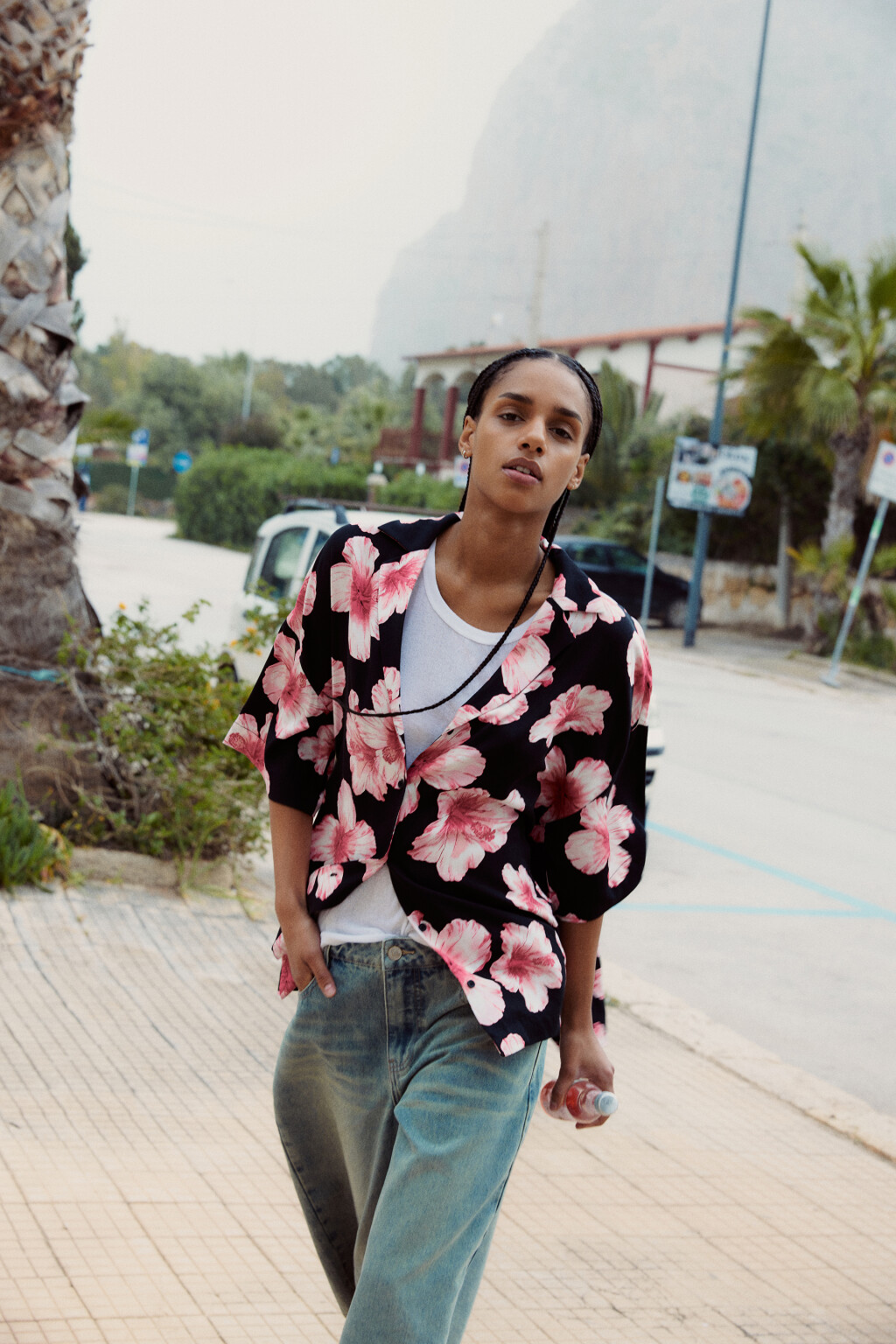 Рубашка вискозная с принтом - цвет белый - 2