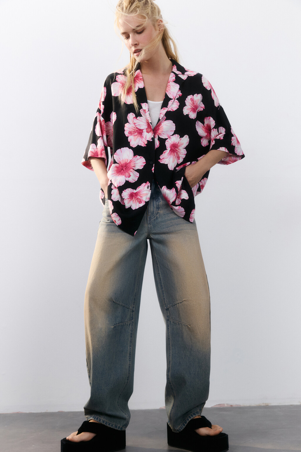 Рубашка вискозная с принтом - цвет белый - 4